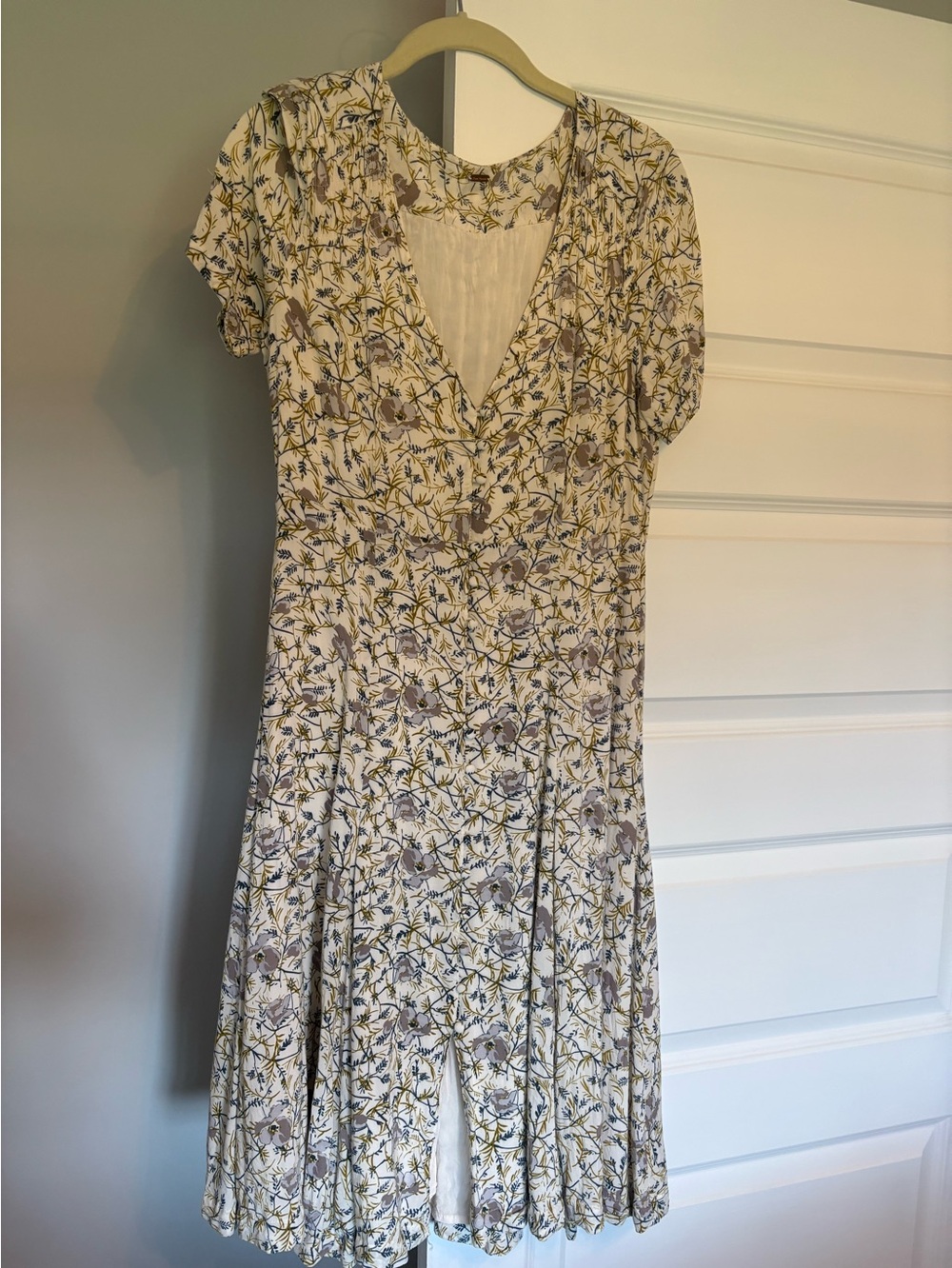 Free People Mystic Magnolia V-Neck Button Front Midi Dress